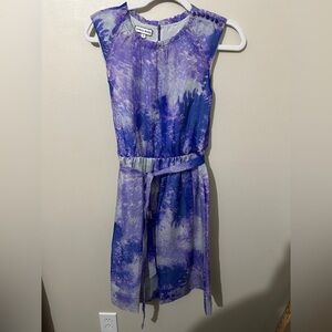 Chris Benz 100% Silk Purple Tie Dye Chiffon Lined Mini Belted Dress Size 4‎